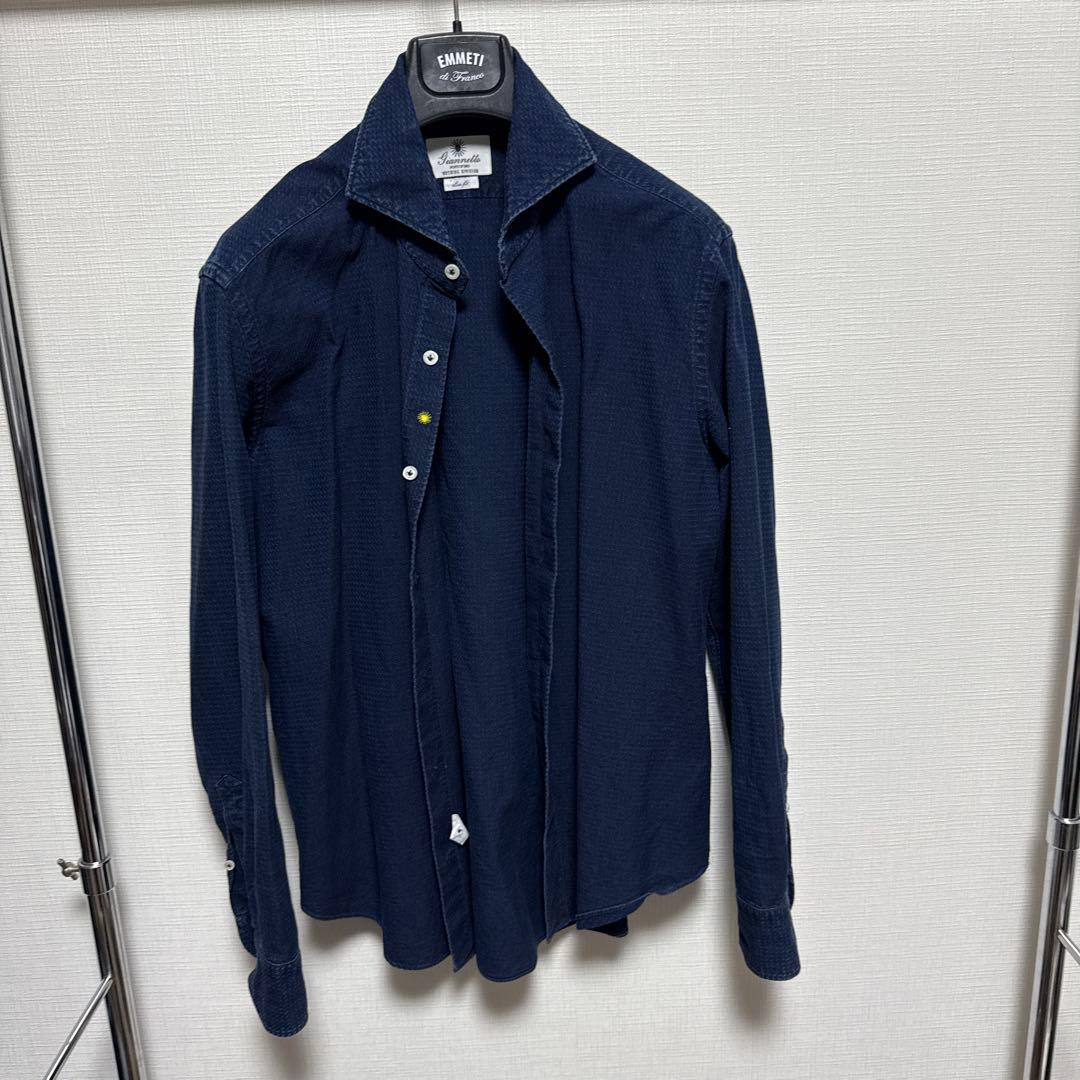 ジャンネット　ネイビー ホリゾンタルカラー　シャツ