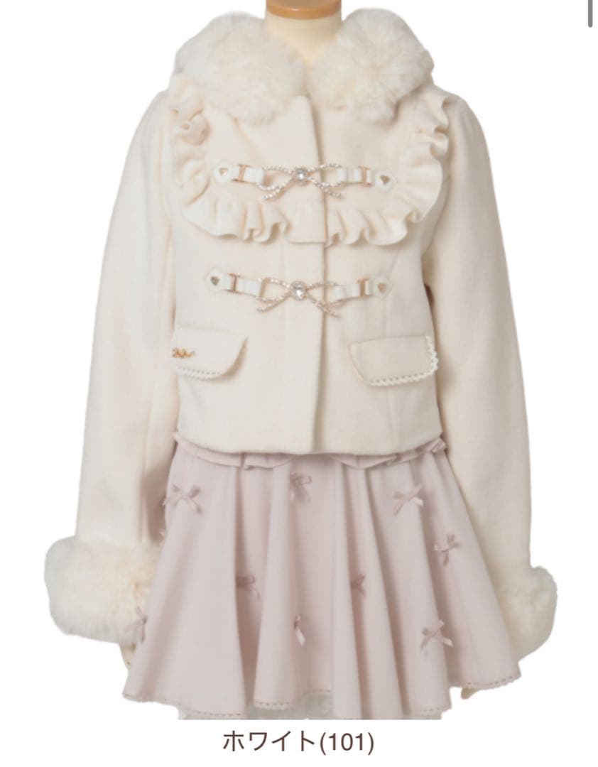 LIZLISA ビジューリボンショートフードコート ホワイト