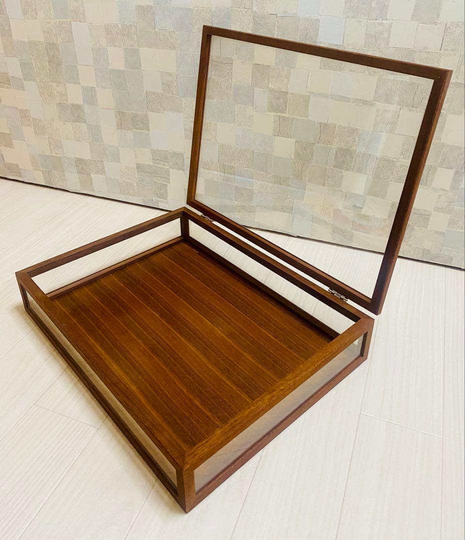木とガラスのショーケース　幅40×奥行30×高さ8cm インテリア　ガラス