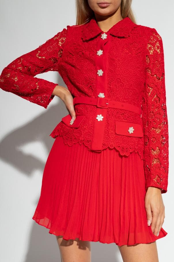 c*t様 セルフポートレイト ワンピース ギピュールレース プリーツ 赤 UK6