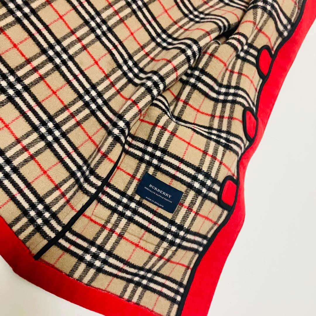 英国製 バーバリーロンドン　ロングダッフルコート　レッド　ノバチェック　赤　L
