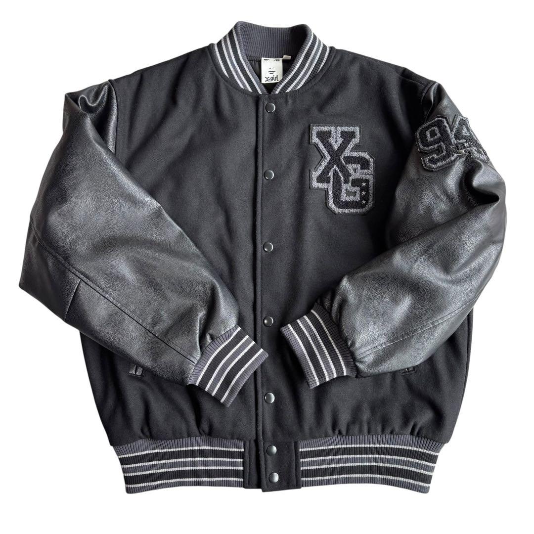【極美品】X-GIRL エックスガール　￼スタジャン　ワッペン　袖レザー切替　黒