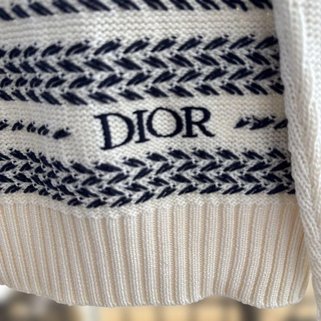 Dior ストライプ クルーネックセーター 白　XS
