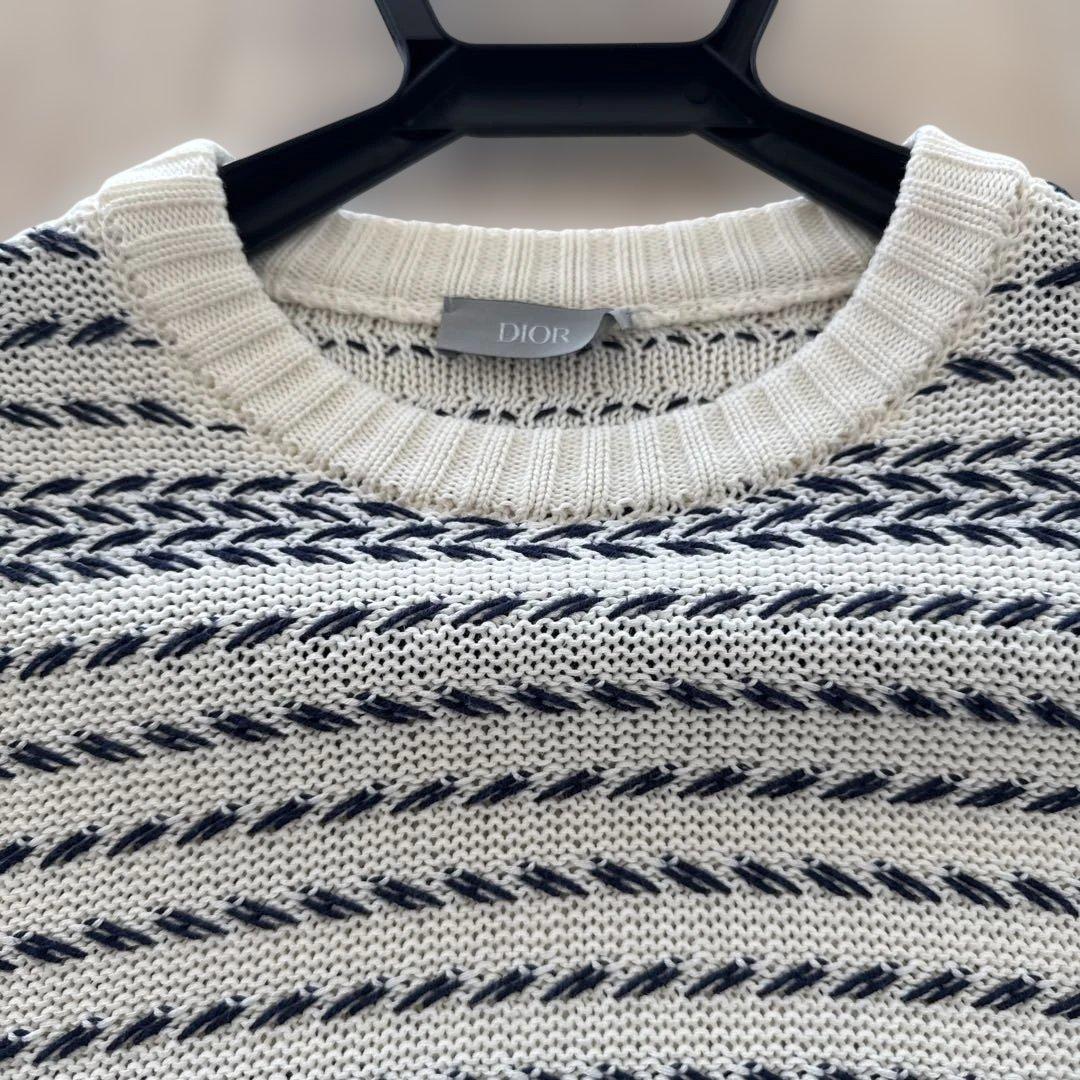 Dior ストライプ クルーネックセーター 白　XS