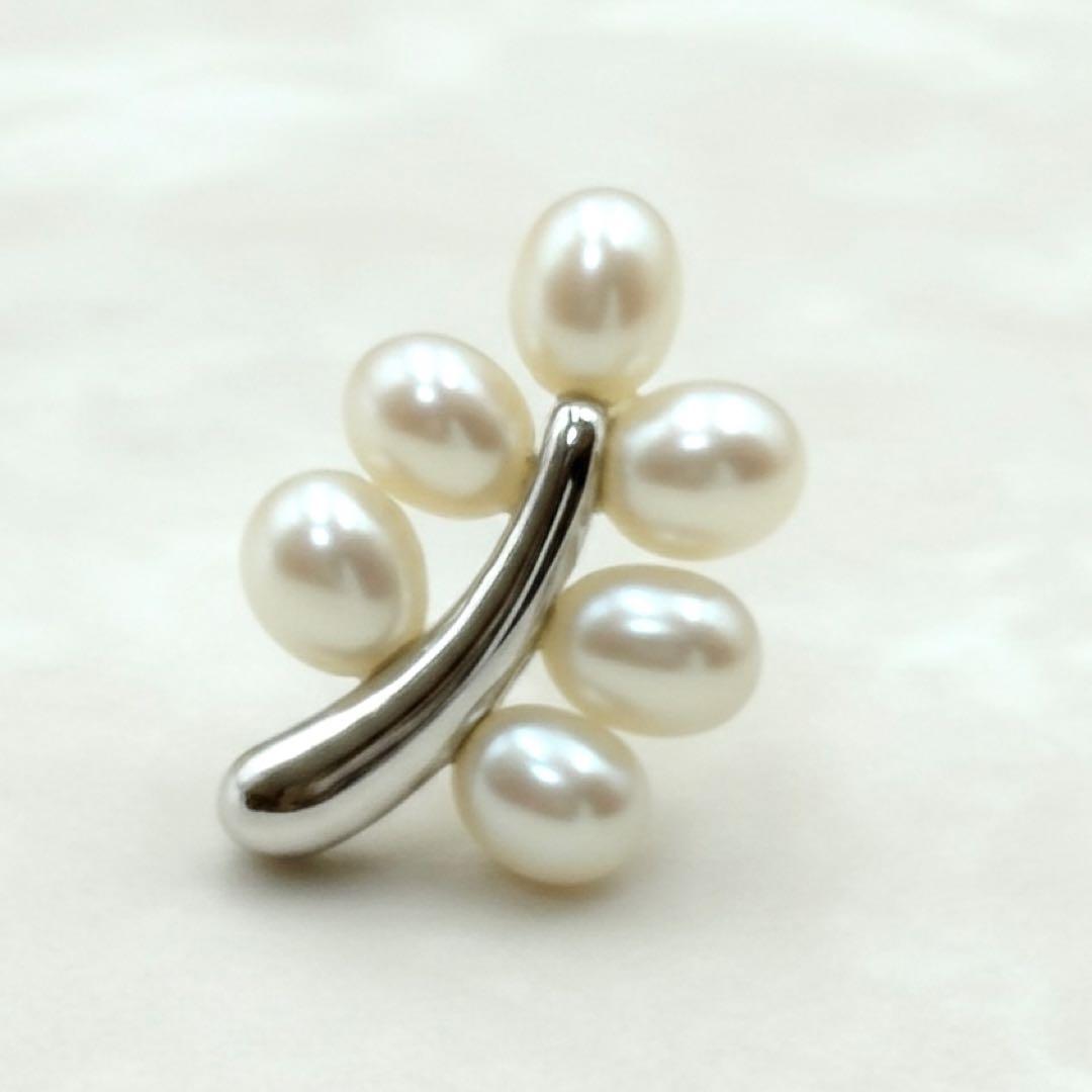 MIKIMOTO ミキモト　ピンブローチ　パール　真珠　シルバー　リーフ　植物