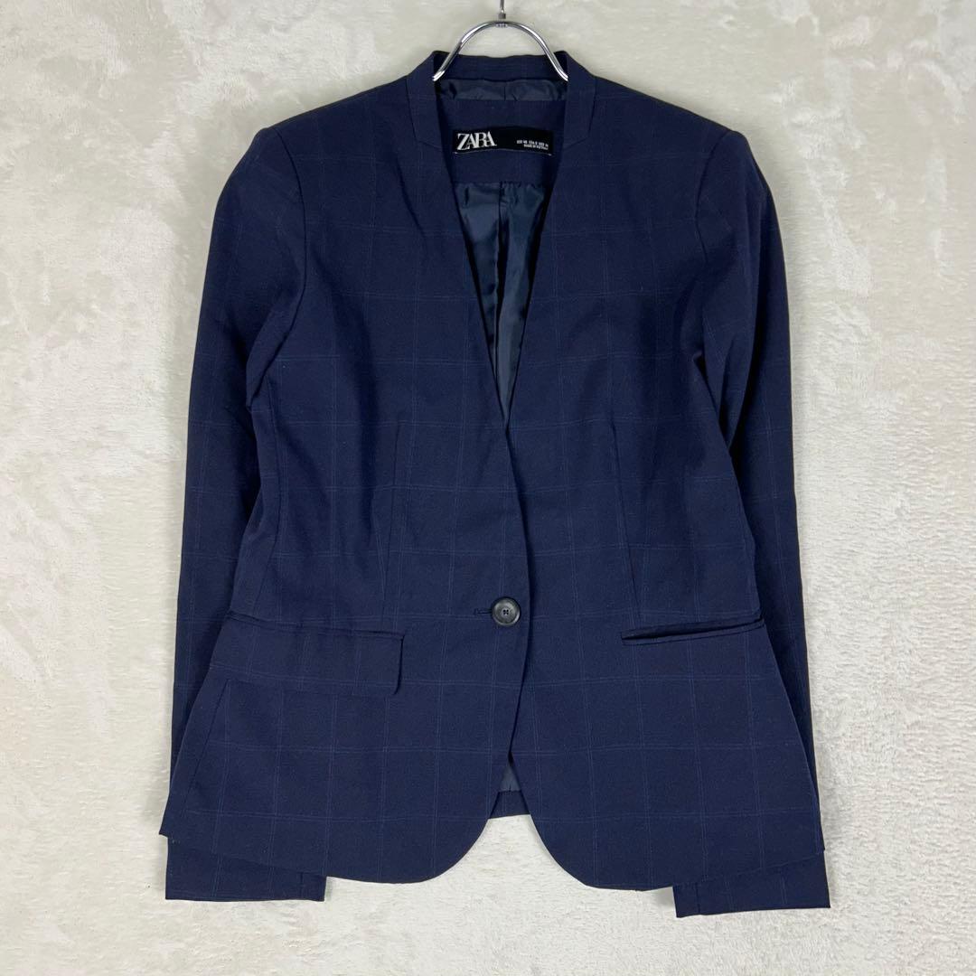 人気♡ザラ パンツスーツセットアップ ノーカラー チェック 大きいサイズ 洗濯