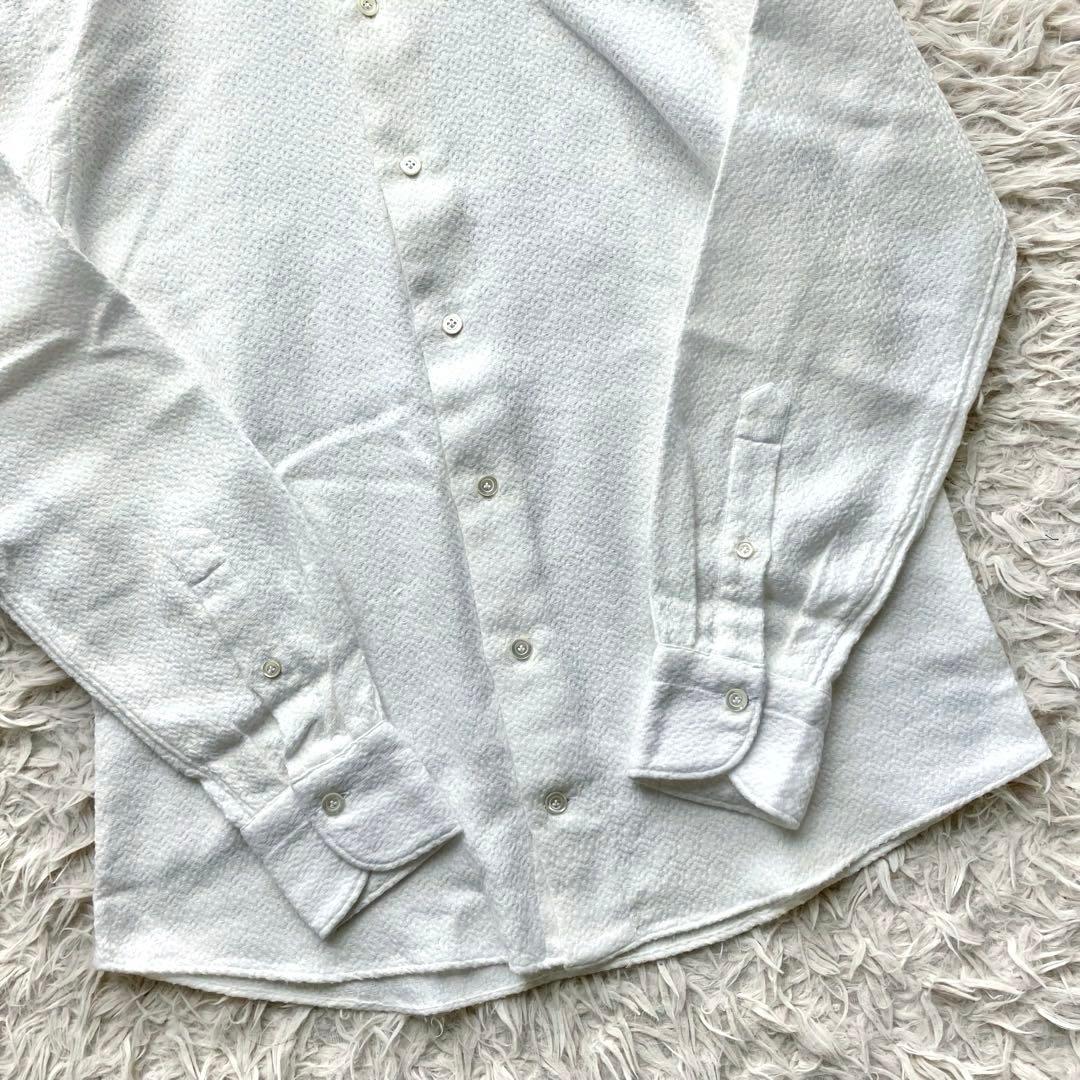 【極美品 洗える ジャガード織】ジャンネット　シャツ　ホリゾンタルカラー　白　M