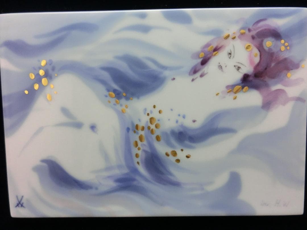 【マイセン】陶板画・金彩色絵人物文