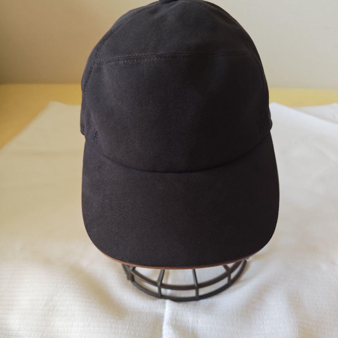 【美品】エルメス　キャップ　帽子　58 ブラック　 H刺繍ロゴ　フランス製