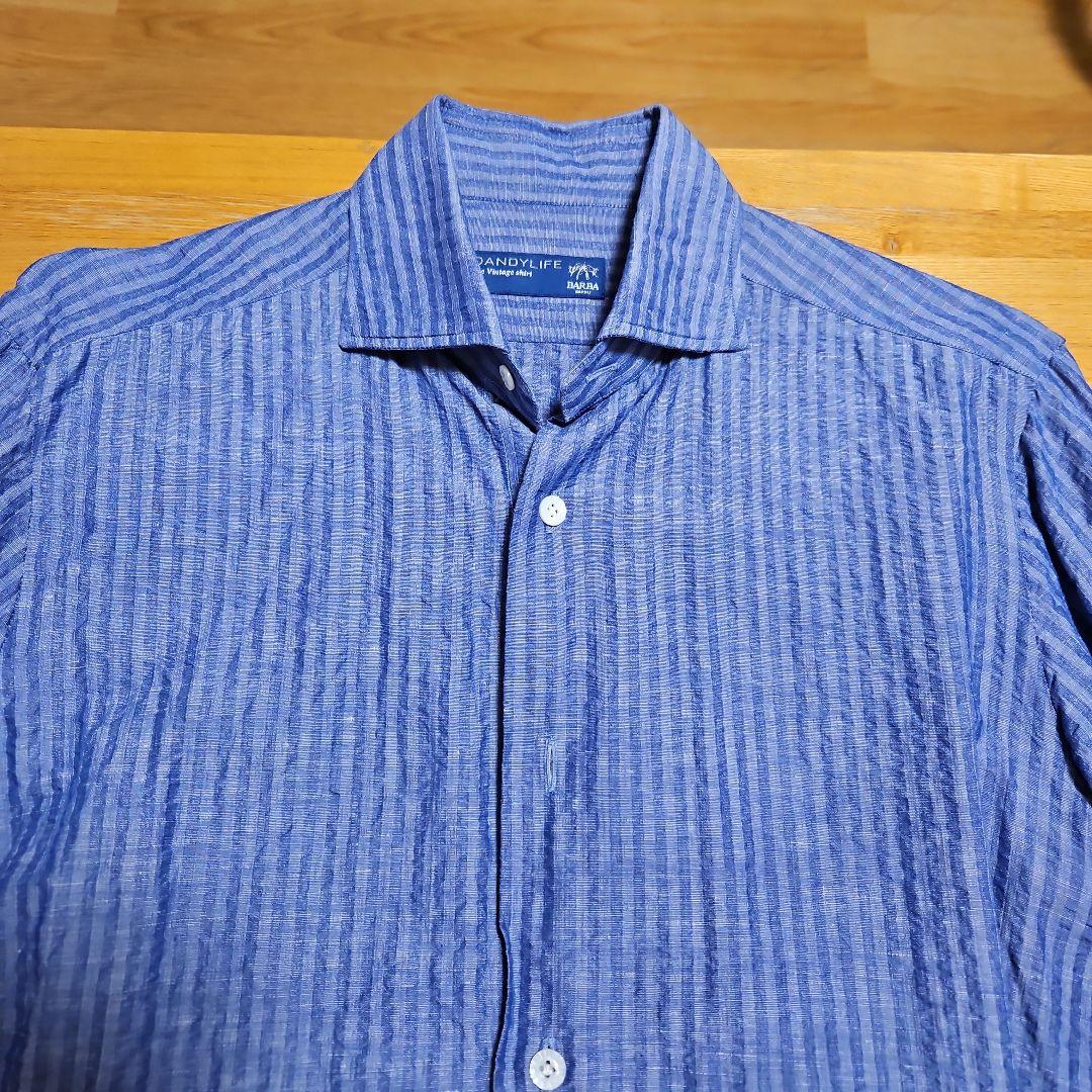 【新品未使用】バルバ　ダンディライフ　綿麻ストライプシャツS38定価約4.8万円