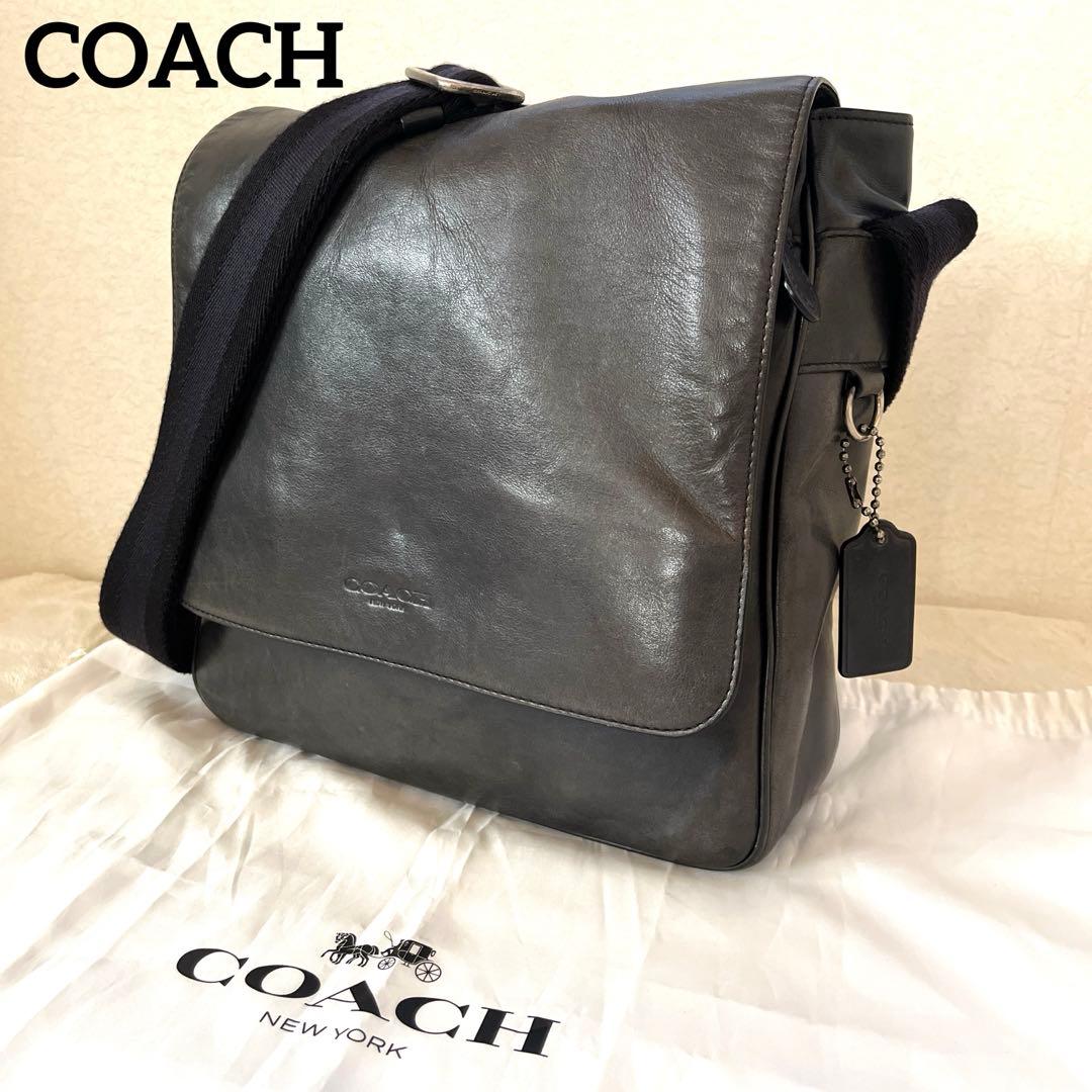 coachコーチ メッセンジャーバッグ ロゴ型押し 斜め掛け レザー