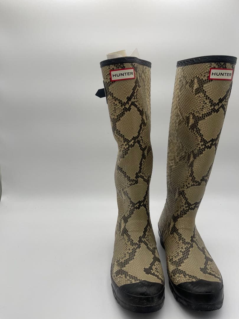 HUNTER ヘビ柄 長靴 サイドバックル付き