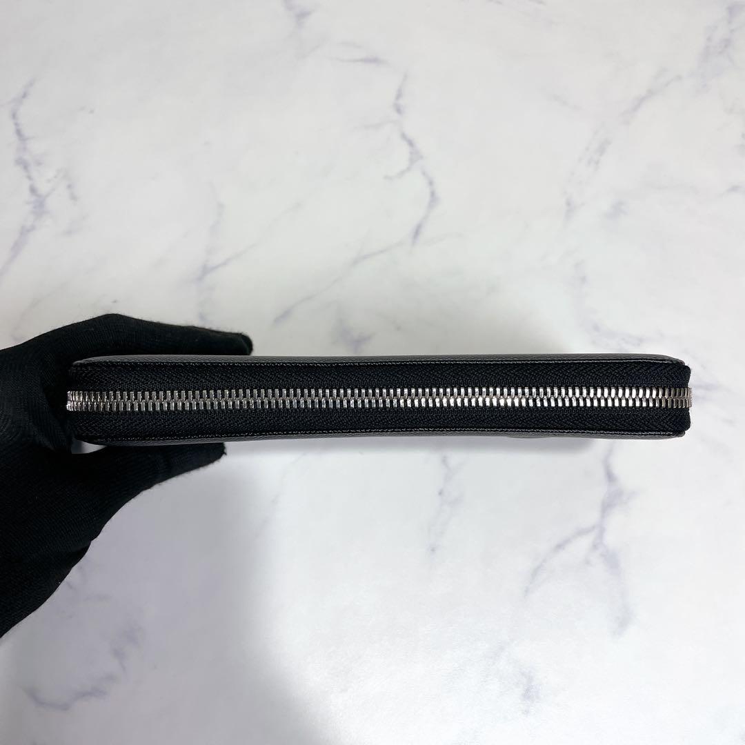 未使用級✨DIESEL デカロゴ ラウンドファスナー サフィアーノレザー 黒