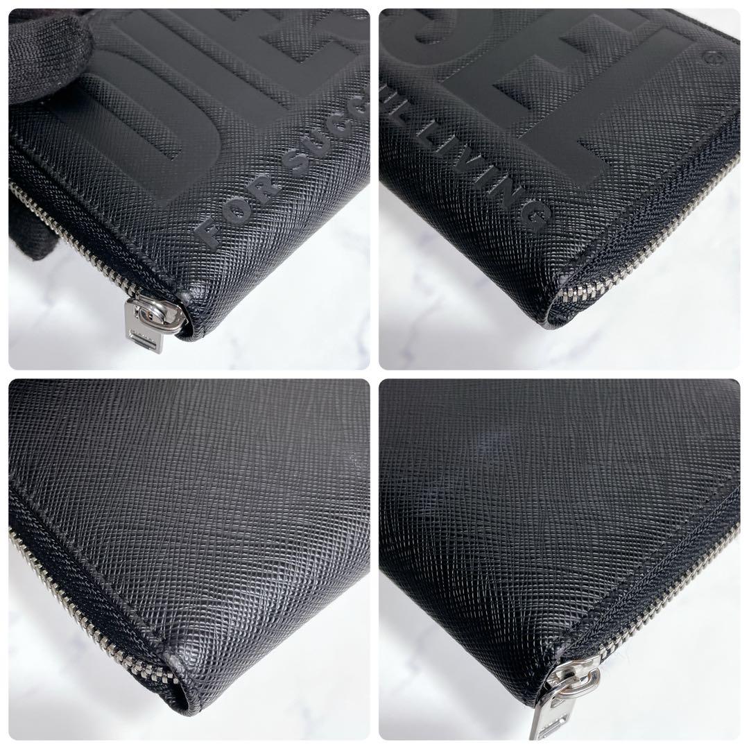 未使用級✨DIESEL デカロゴ ラウンドファスナー サフィアーノレザー 黒