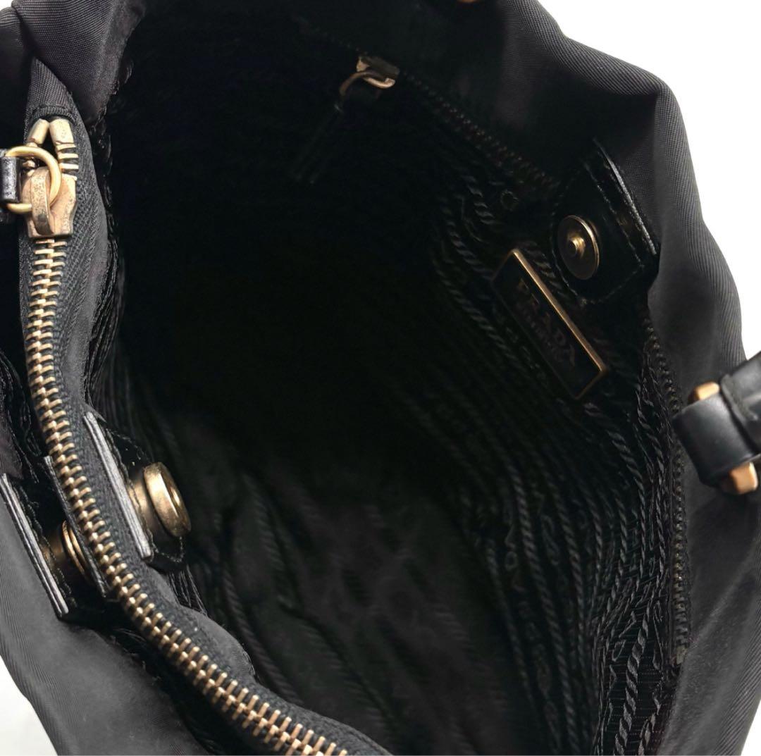 極美品✨プラダ トートバッグ ナイロン レザー 三角ロゴ ゴールド金具 ブラック
