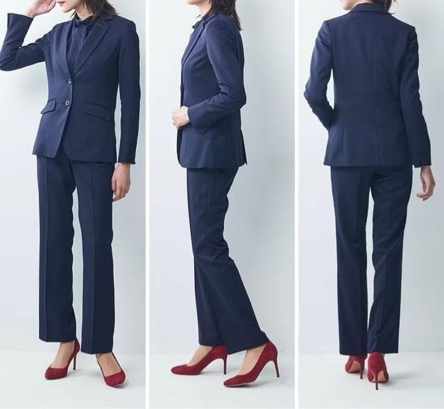新品☆LL♪紺系♪衿リボンタイ♪セットアップパンツスーツ♪3点〇D195