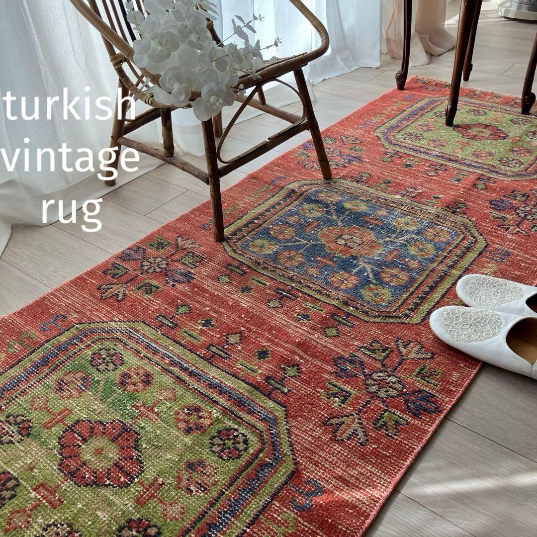 オレンジ3Box ブルー73×184 グリーン　魔除けD トルコヴィンテージラグ