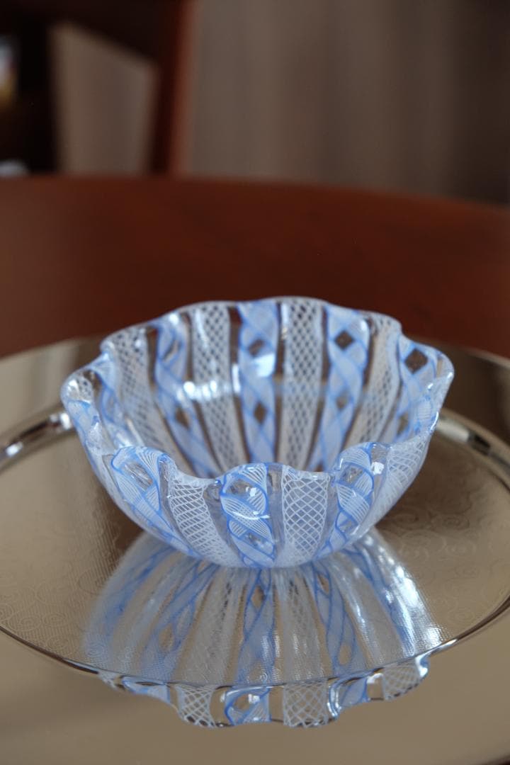 レースガラス 吹きガラス グラス 花瓶/ワイングラス 昭和レトロ 江波冨士子/