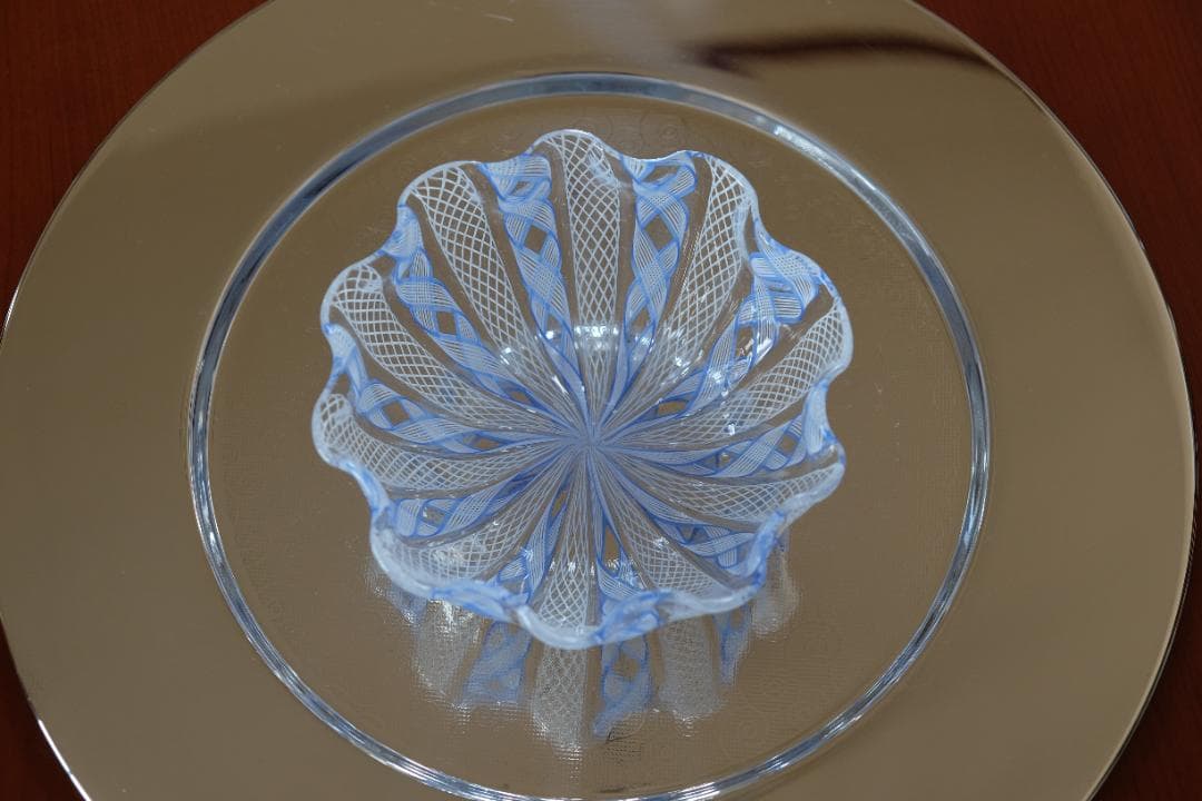 レースガラス 吹きガラス グラス 花瓶/ワイングラス 昭和レトロ 江波冨士子/