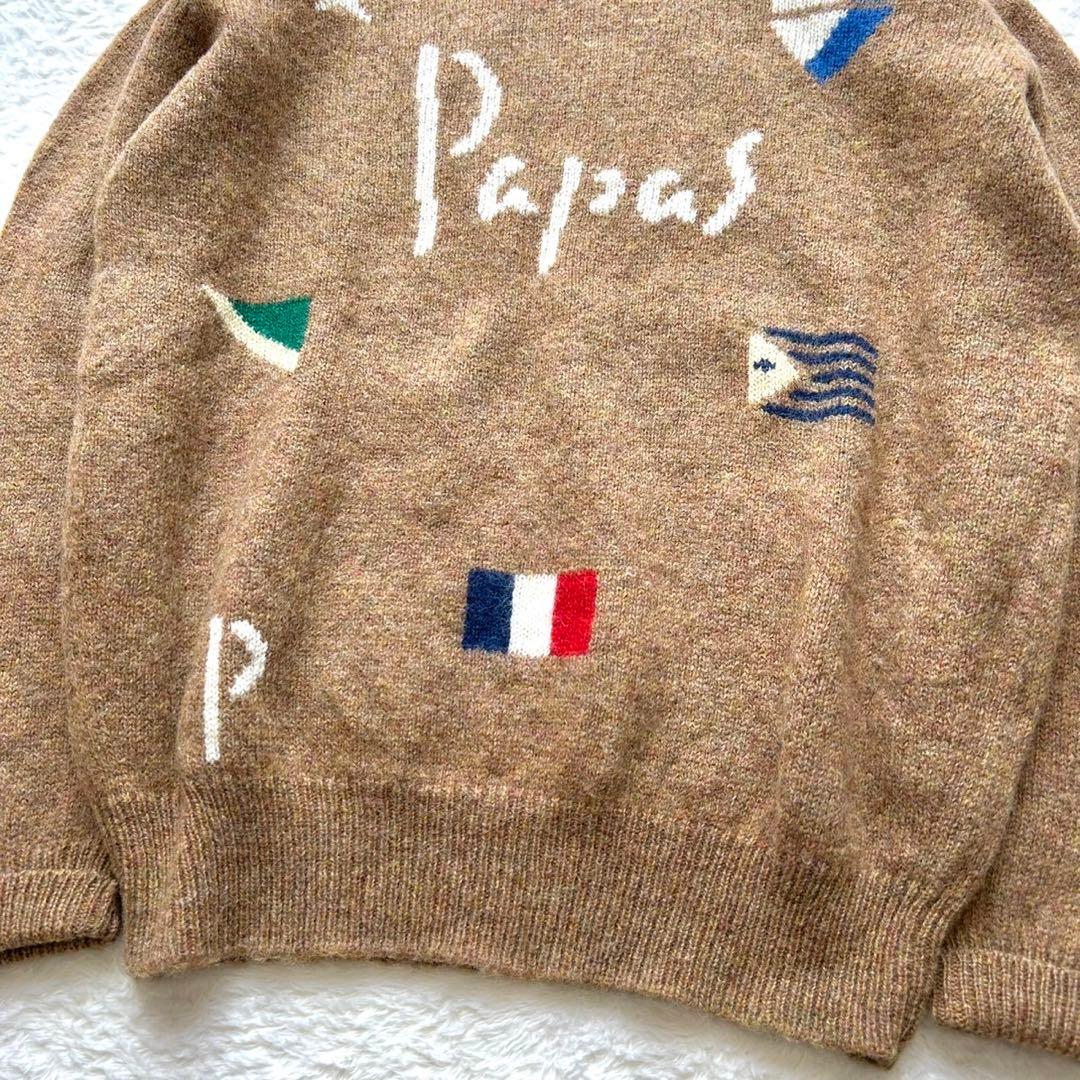 【美品】PAPAS パパス　国旗　長袖　ウール　ニット　セーター　ビックロゴ