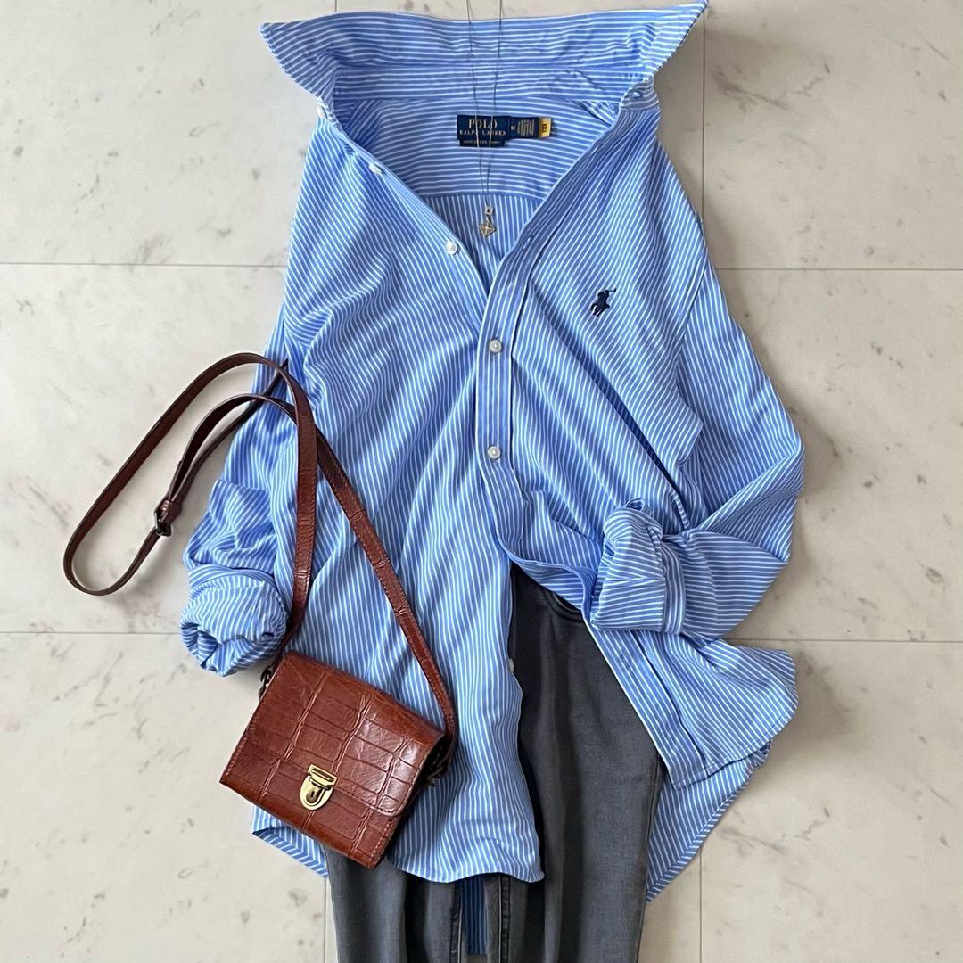 美品＊ポロラルフローレン KNIT DRESS SHIRT ロゴ刺繍 M