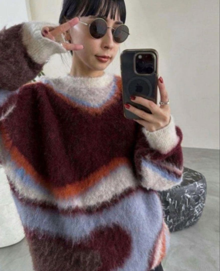 トップス BODY LINE ABORIGINE ART KNIT TOP ameri