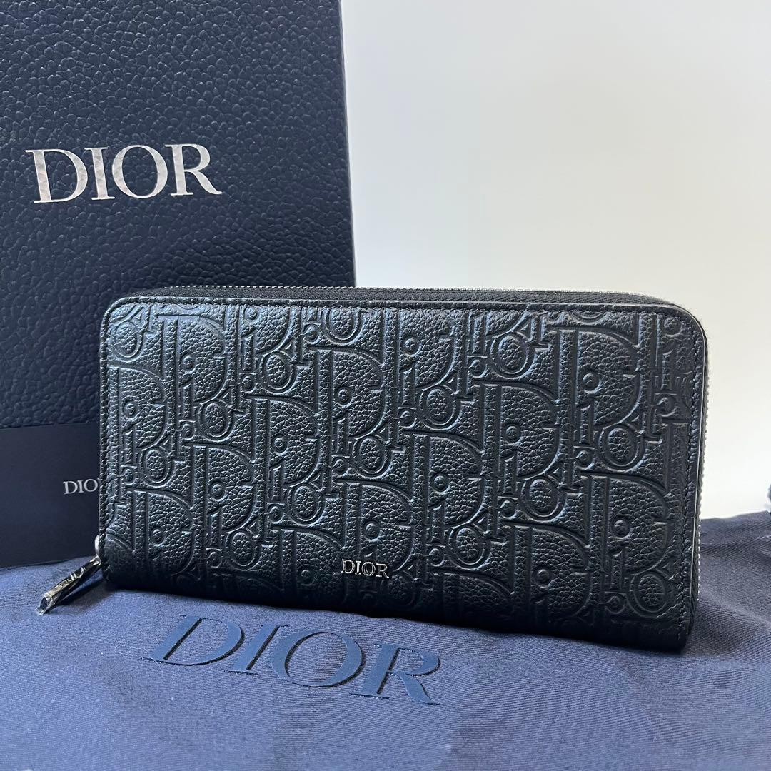 ディオール　グラビティ　長財布　ロングジップウォレット　レザー　ブラック　メンズ