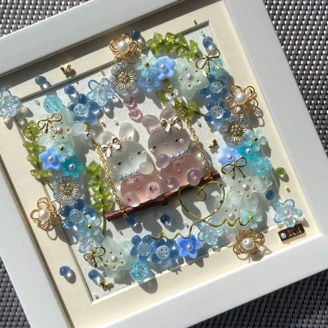 ♡ネモフィラリースのブランコで♡シーグラスアート うさぎ