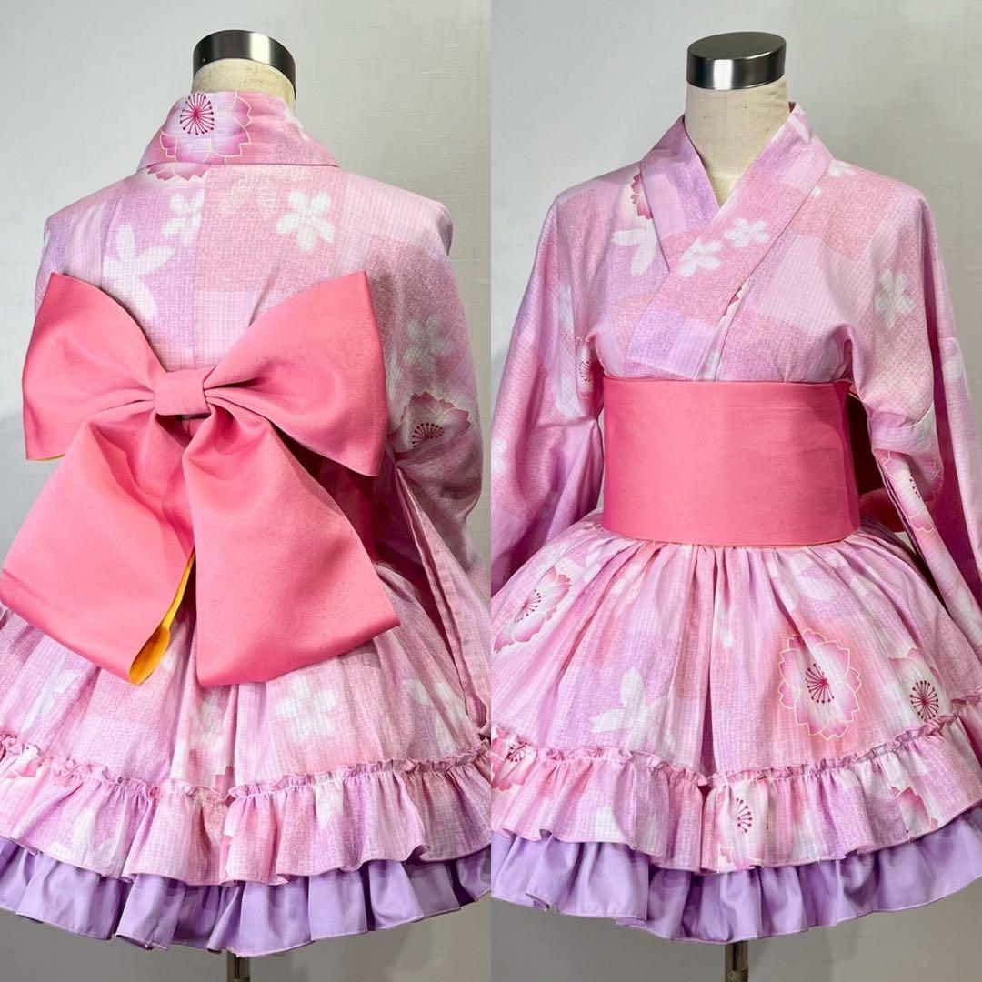 rowa's 浴衣ドレス ピンク 作り帯セット 姫ギャル 平成ギャル y2k