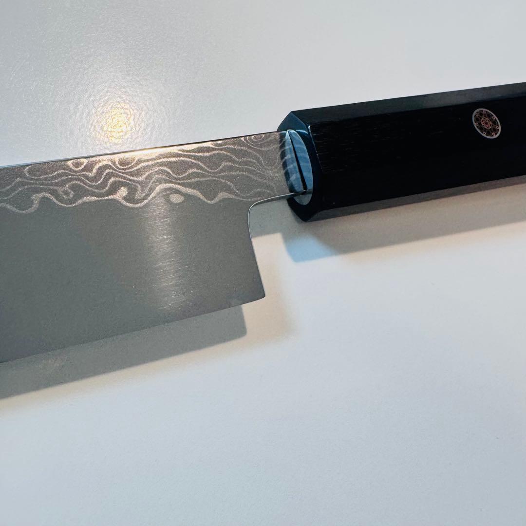 270mm ダマスカス墨流し柳刃包丁 黒檀八角柄 鏡面仕上げ 刺身用