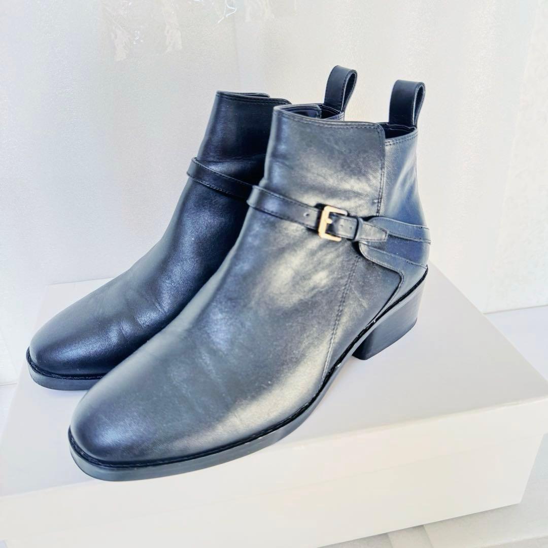 【極美品】COLE HAAN レザー ショートブーツ 23cm 黒 箱付　秋冬