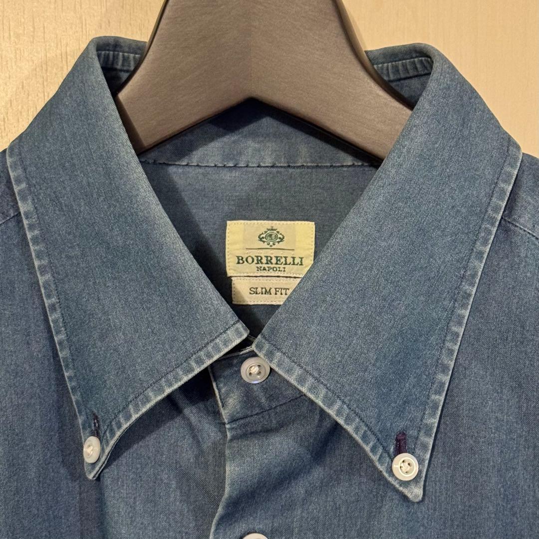 【美品】 LUIGI BORRELLI デニム ドレスシャツ サイズ17-43
