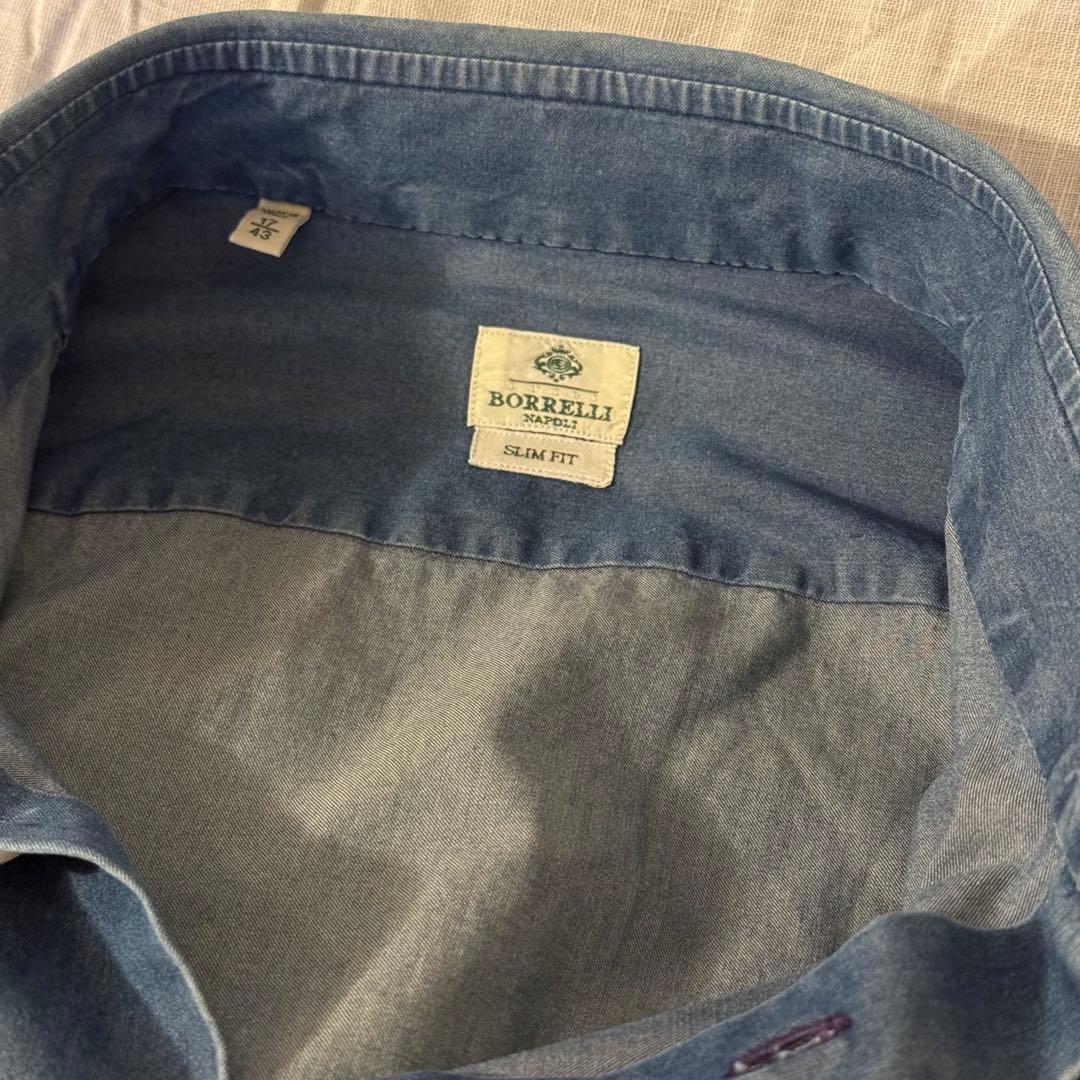 【美品】 LUIGI BORRELLI デニム ドレスシャツ サイズ17-43