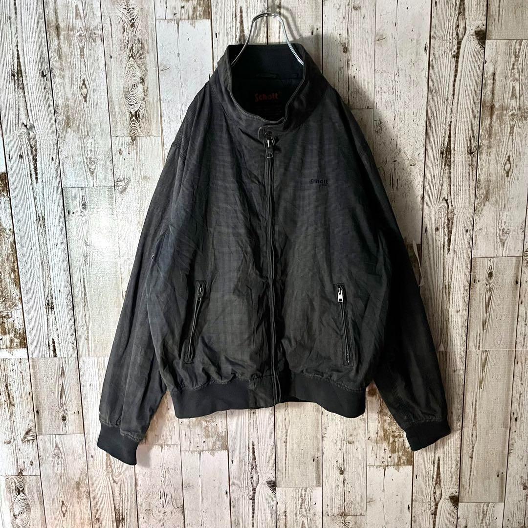 ショット ブルゾン ジャケット チェック 刺繍ロゴ キルティング チャコール L