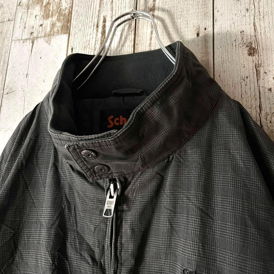 ショット ブルゾン ジャケット チェック 刺繍ロゴ キルティング チャコール L