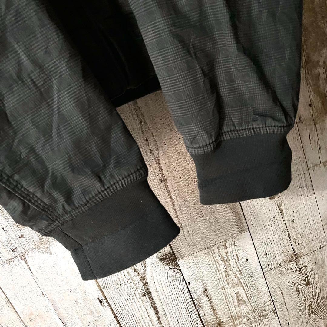 ショット ブルゾン ジャケット チェック 刺繍ロゴ キルティング チャコール L