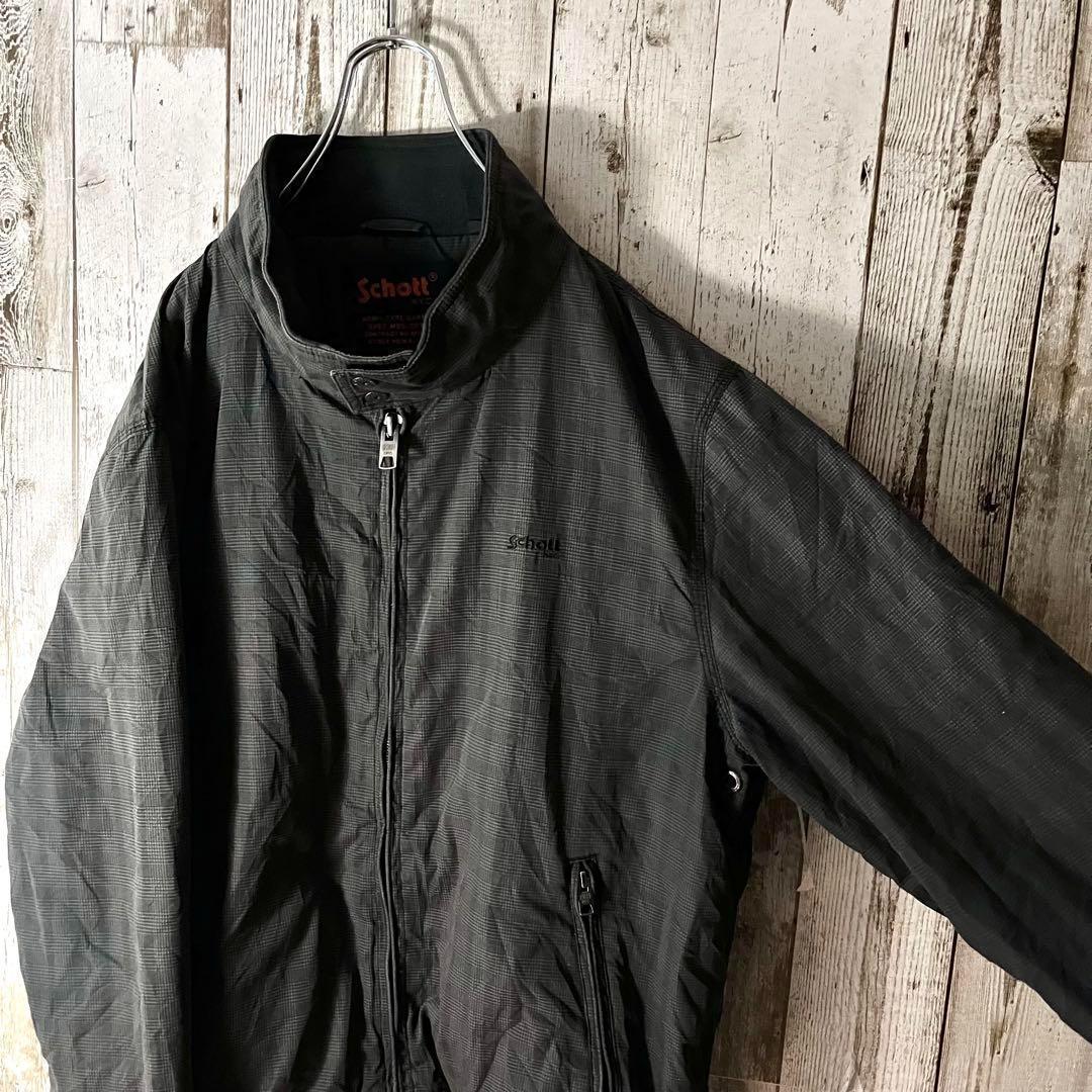 ショット ブルゾン ジャケット チェック 刺繍ロゴ キルティング チャコール L