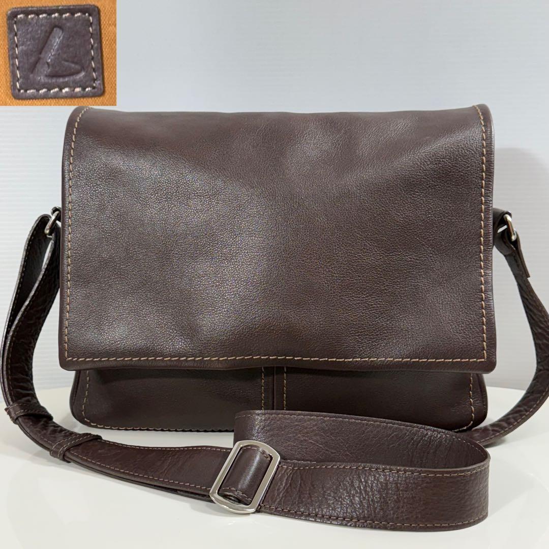 【美品】 土屋鞄 フラップ メッセンジャー バッグ ステッチ 本革 レザー 茶