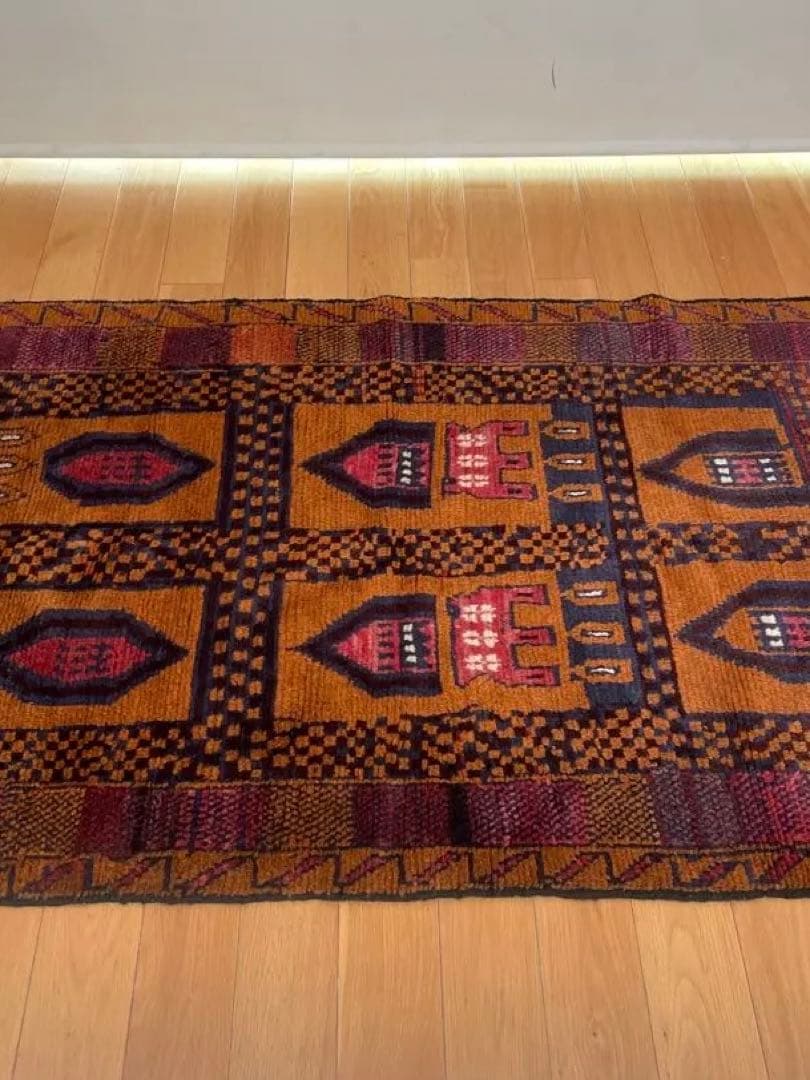 IDEE ラグ マット 145×94 幾何学柄 ブラウン ボルドー ネイビー