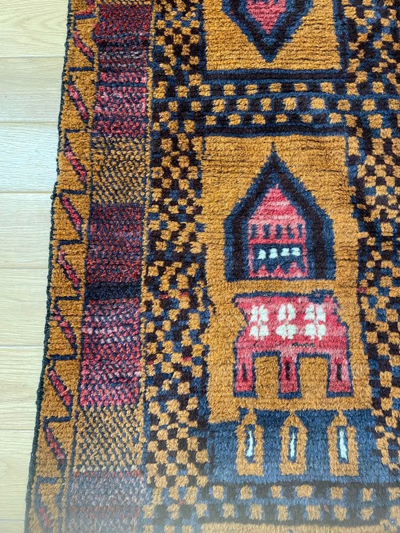 IDEE ラグ マット 145×94 幾何学柄 ブラウン ボルドー ネイビー