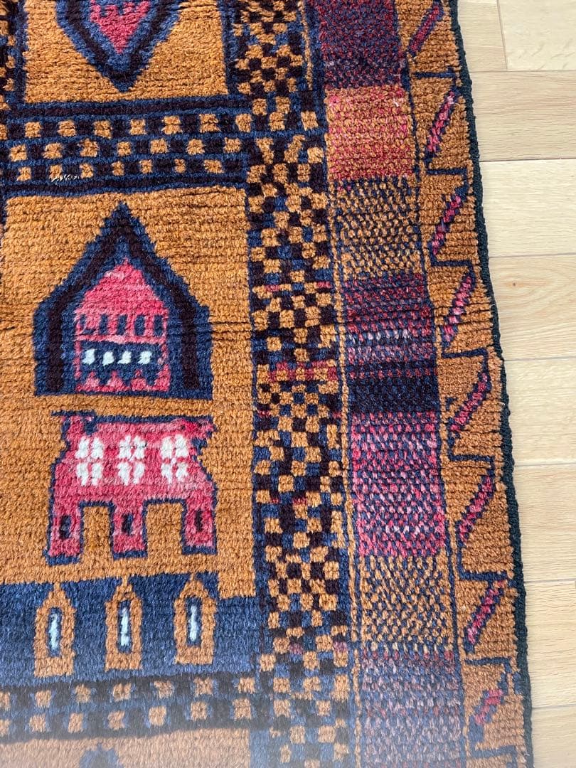 IDEE ラグ マット 145×94 幾何学柄 ブラウン ボルドー ネイビー