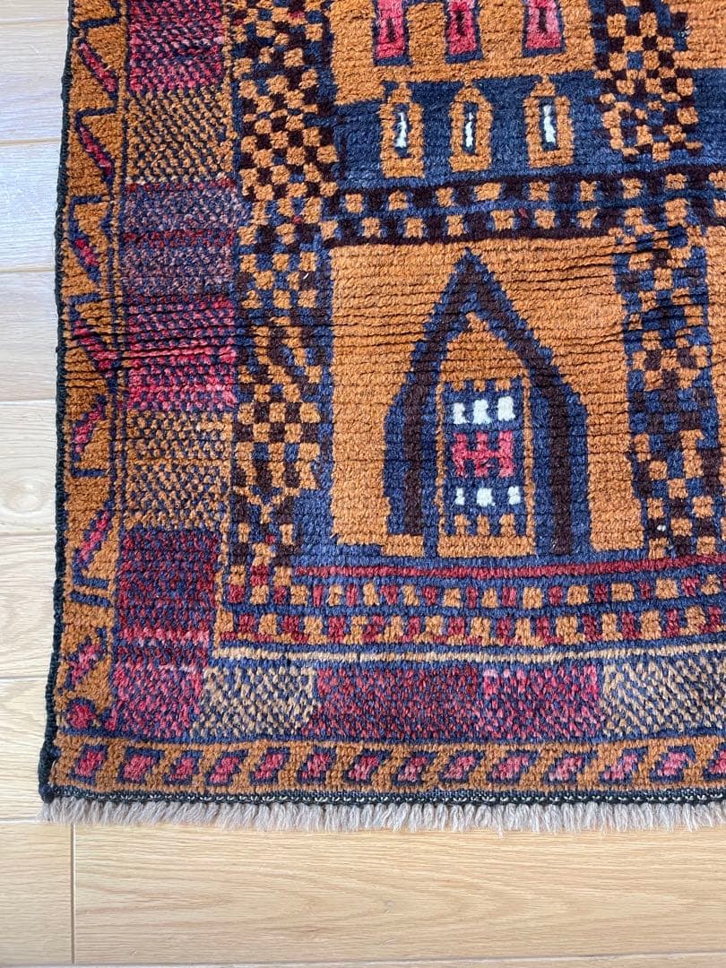 IDEE ラグ マット 145×94 幾何学柄 ブラウン ボルドー ネイビー