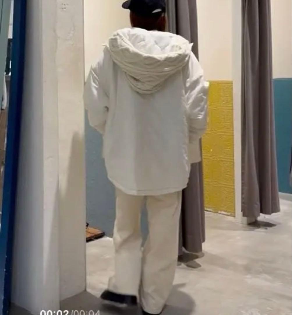 アイボリー フード付き 切替ダッフルコート