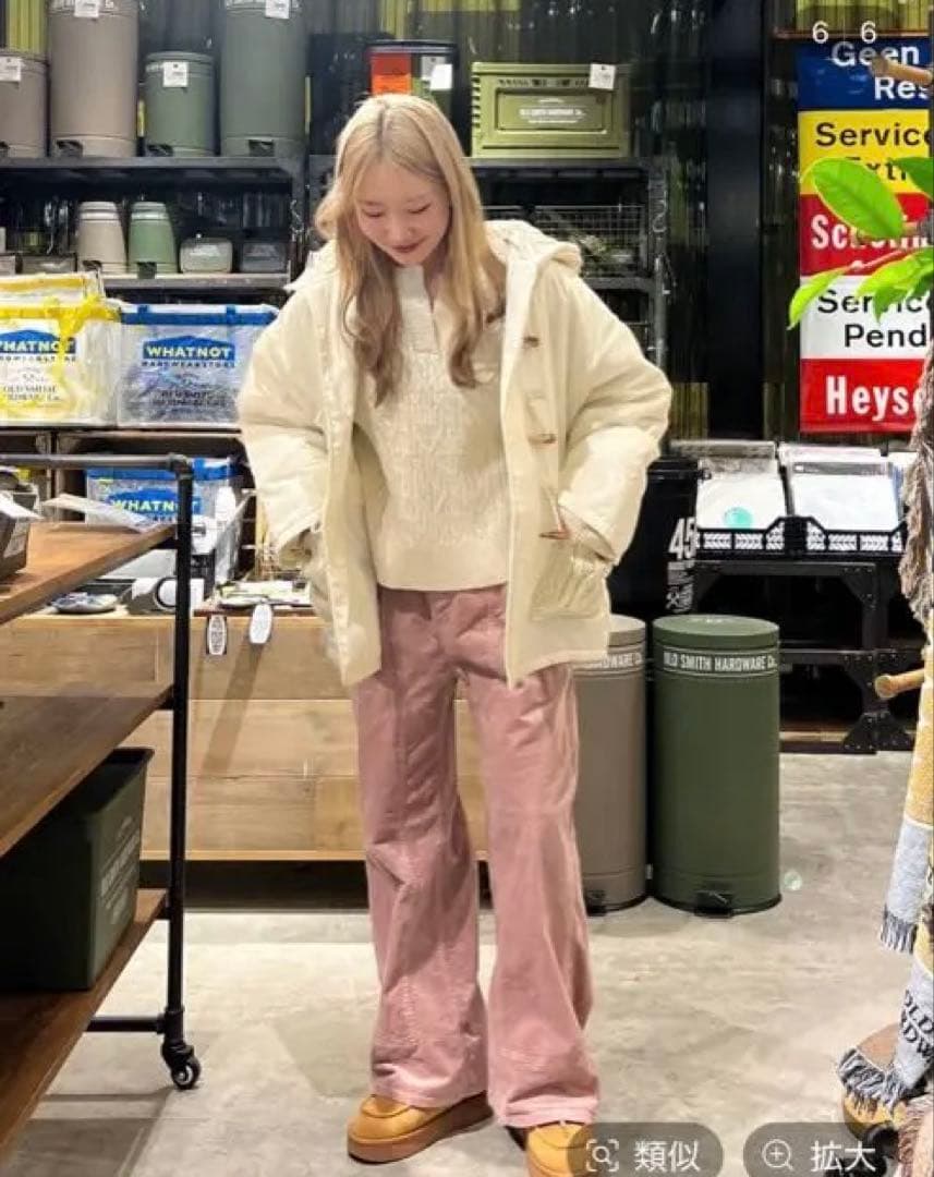 アイボリー フード付き 切替ダッフルコート