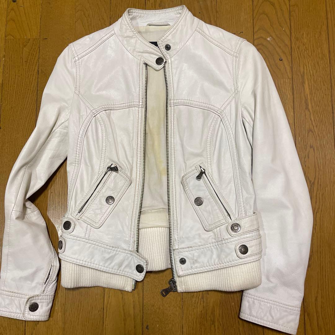 D&G ホワイトレザーシングルライダースジャケット