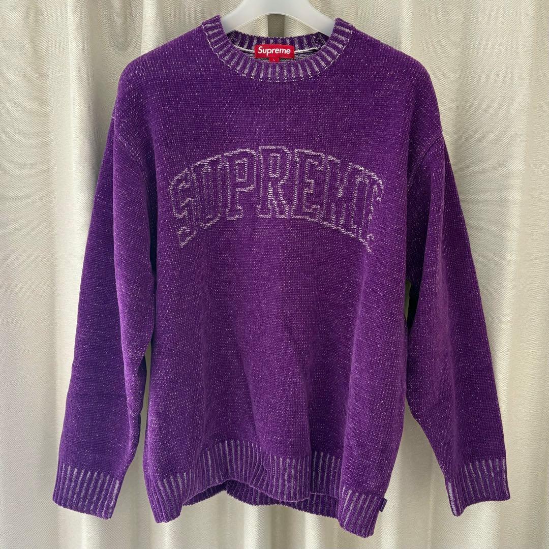 LサイズSupreme contrast arc sweater パープル