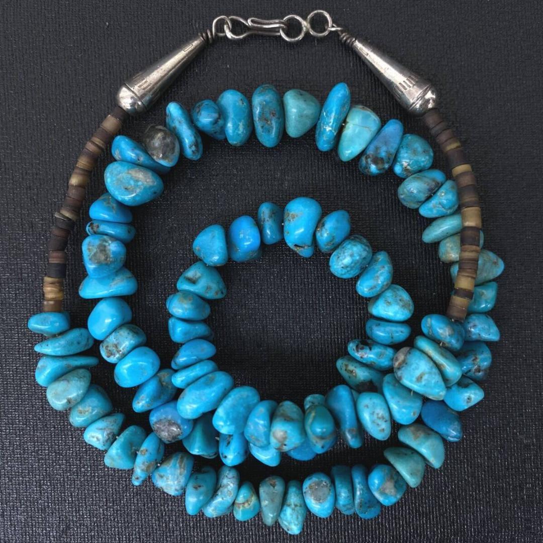 NAVAJO OLD シルバー 925 ターコイズ ビーズ ネックレス 55cm