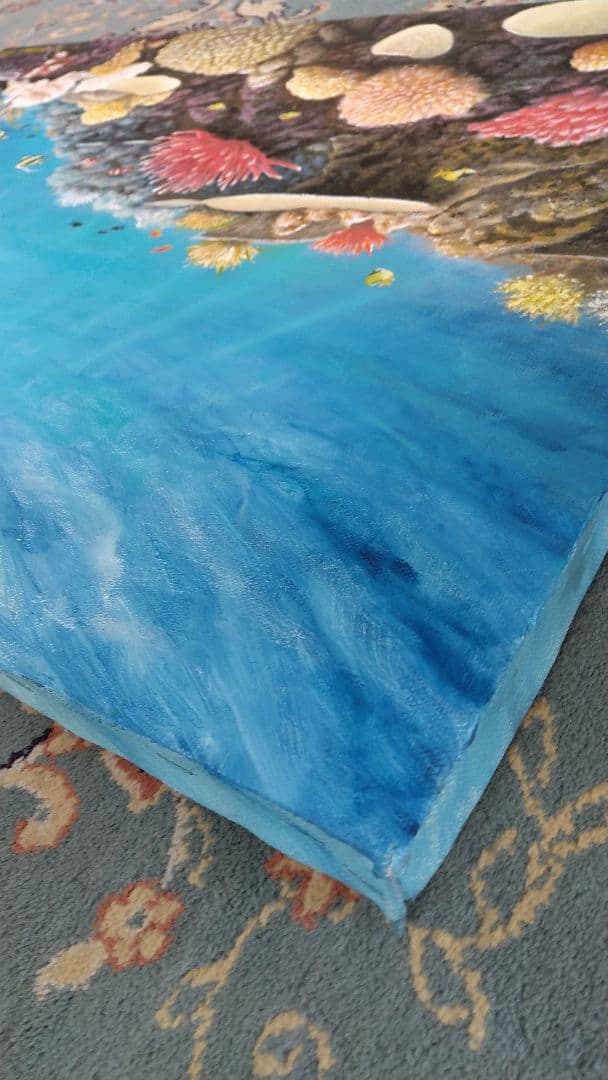 【Popon】油絵 絵画「魚たちの海中公園」 油彩画 原画 P20