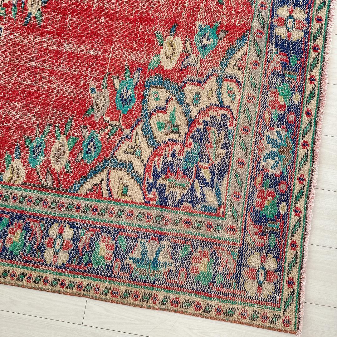 トルコ ヴィンテージラグ A89 超大判 レア レッド ターコイズ ネイビー