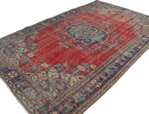 トルコ ヴィンテージラグ A89 超大判 レア レッド ターコイズ ネイビー